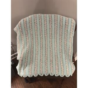 Hand Crafted Crochet Baby Receiving Crib Blanket Pastel 41” X 31.5” vintage